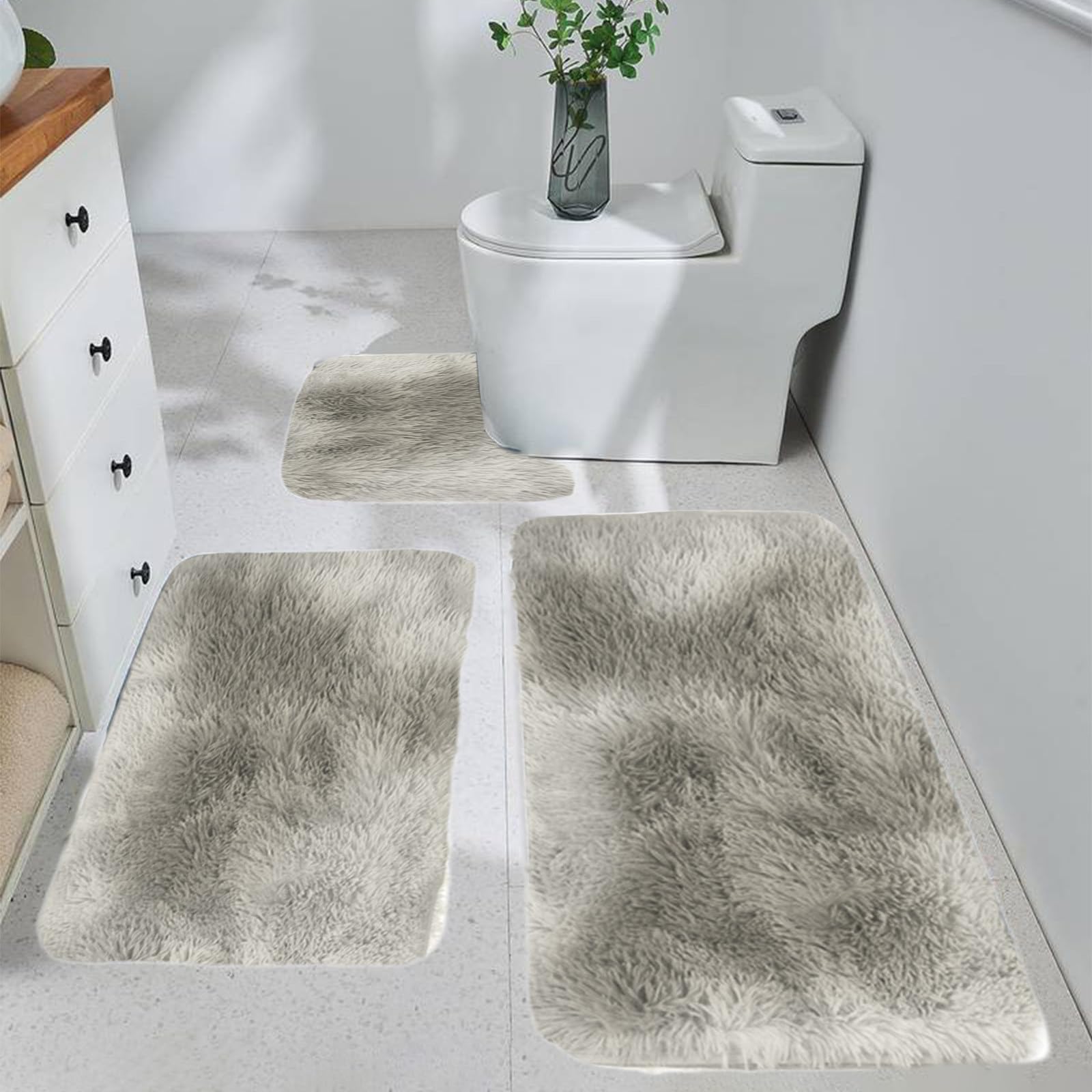 Bath Mat Set 3 Piece - Thick Bathroom Rug Soft Bath Mat For Bathroom Non Slip Machine Washable Toilet Carpet Microfiber Absorbent Bath Rug For Bath Room, Shower, Bathtub — image 1