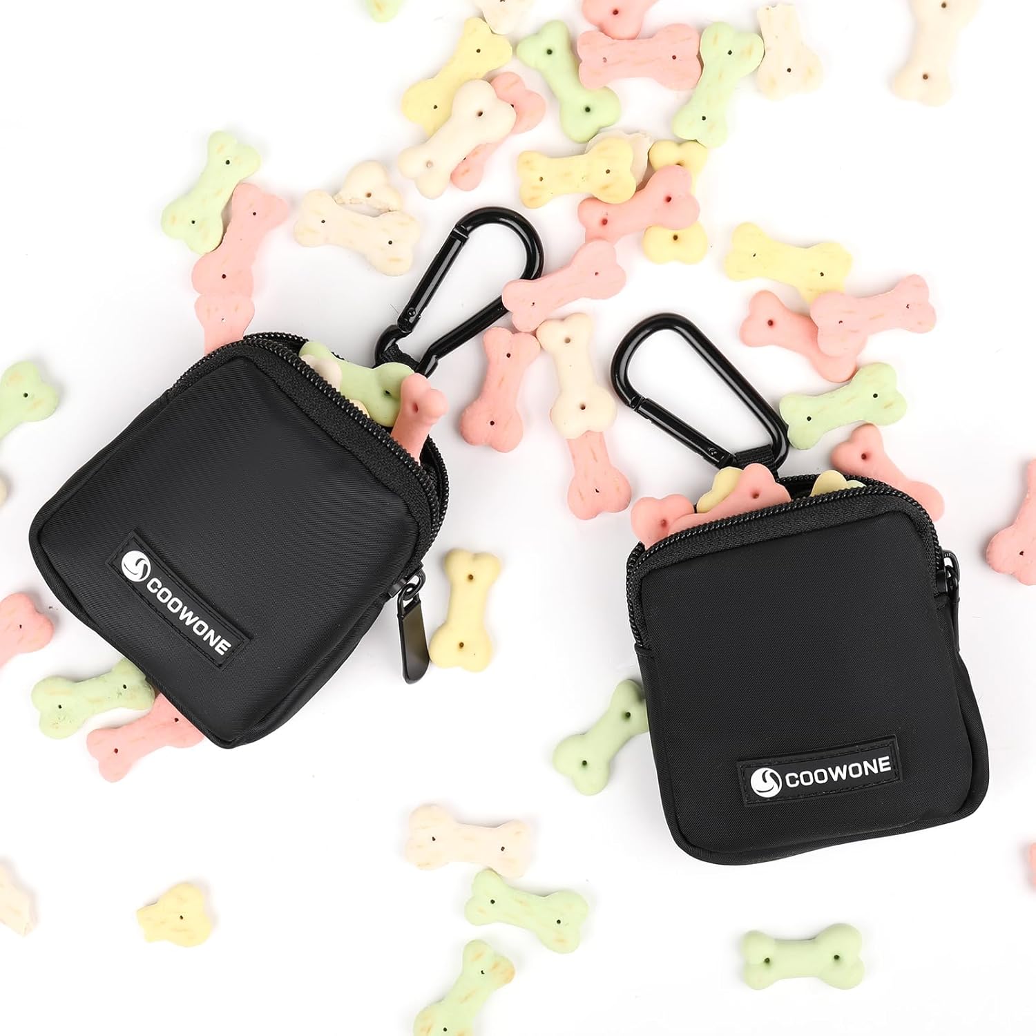 Dog Treat Pouch 2 PCS, Waterproof Small Dog Treat Bag for Leash, Hands Free Dog Walking Bag with Carabiner, Dog Poop Bag Holder for Pet Puppy Travel or Outdoor Use, Zipper Closure to Avoid Spilling - Image 3