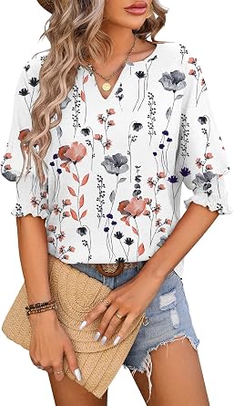 TAKEYAL Womens 2025 Fashion 3/4 Sleeve V Neck T-Shirts Cute Spring Summer Business Dressy Blouses Solid Basic Tee Tops