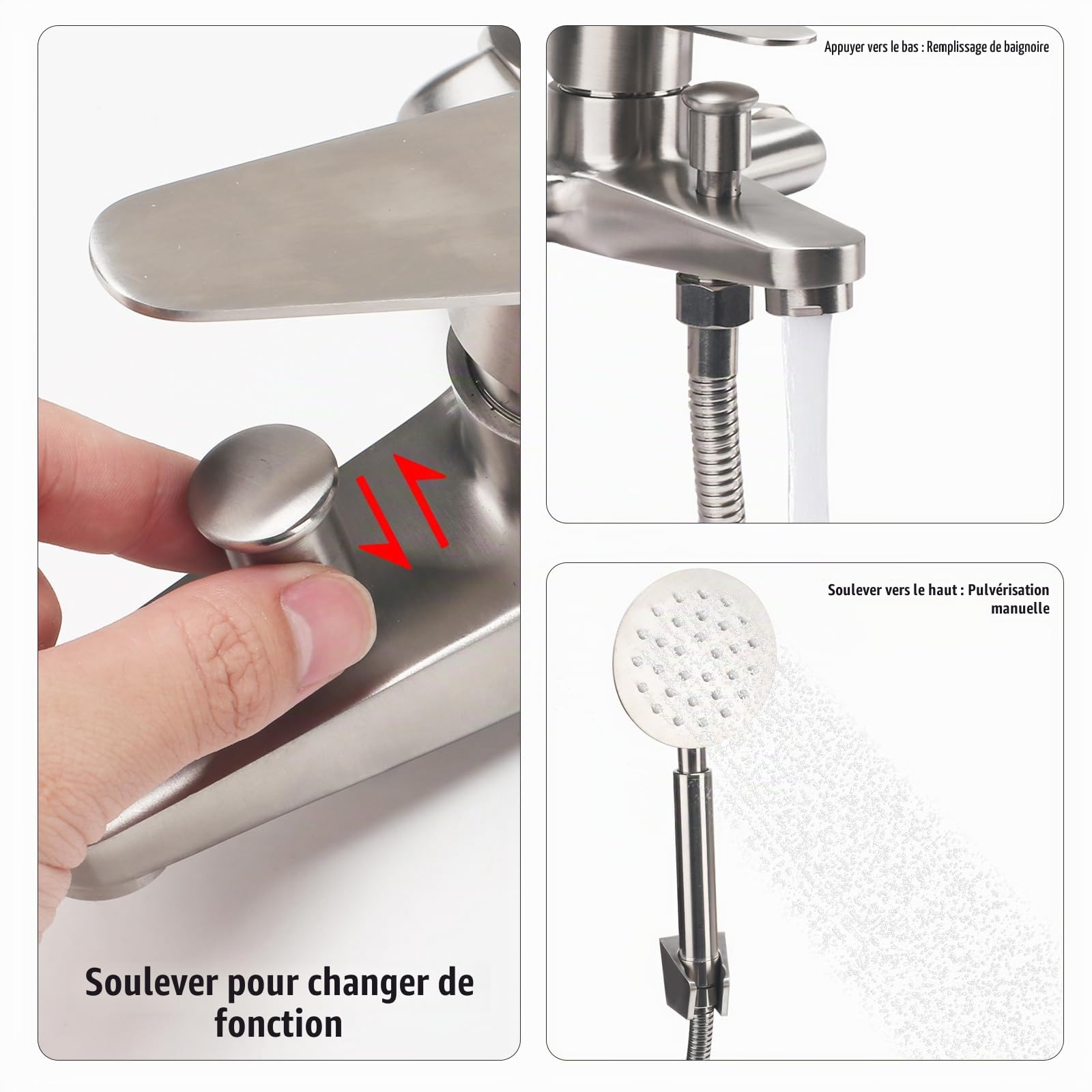 Robinet Baignoire avec Douchette en Acier Inoxydable 304 Brossé