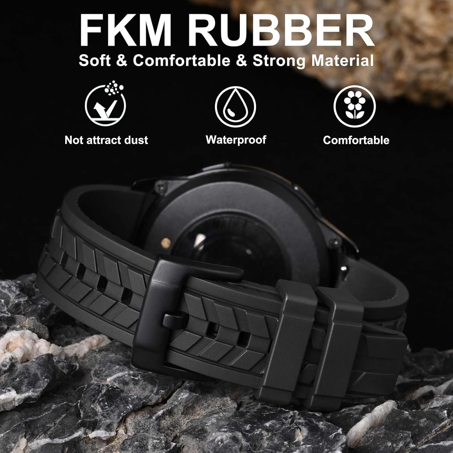 WOCCI Watch Bands, FKM Rubber (Not Silicone), Replacement Straps for Men and Women, Quick Release, Compatible Watch Lug Width 20mm 22mm - Image 2
