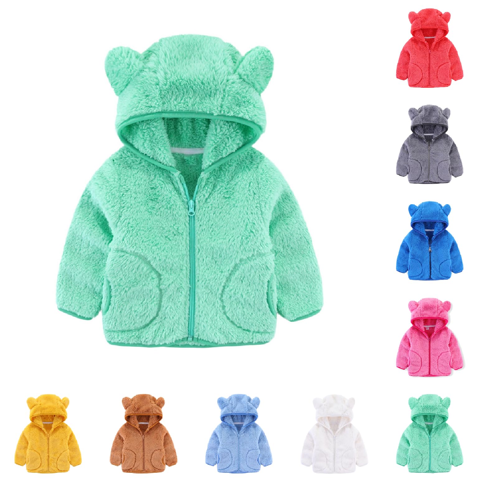 Toddler Boys Girls Hooded Jacket Fleece Hoodie Baby Winter Warm Solid Coat Bear Ear Fall Clothes Toddler Boy Coat