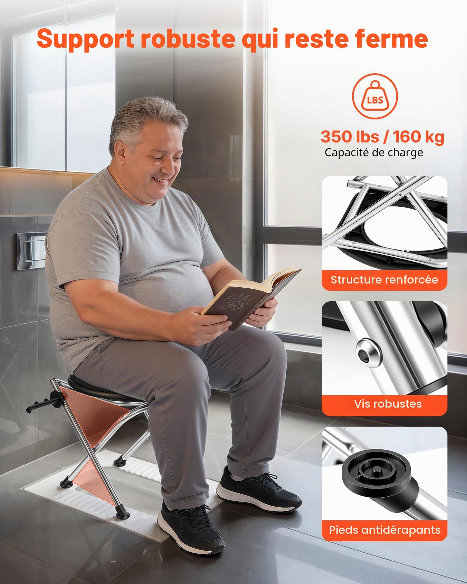 VEVOR Toilette de Camping Pliable, Toilette Portable avec Capacité de Charge de 160 kg, pour Domicile Camping-car Caravane Bateau Randonnée Extérieur, WC de Voyage Chaise en Acier Inoxydable