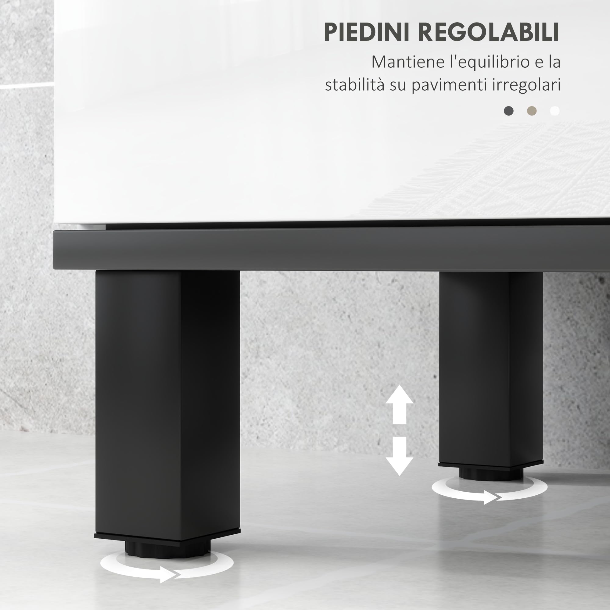 HOMCOM Mobile Sottolavabo per Bagno 80x34x60cm Bianco Lucido | 2 Ante, Ripiano Regolabile, per Lavabi con Colonna, Maniglia, Piedini Antiscivolo, Legno Truciolato