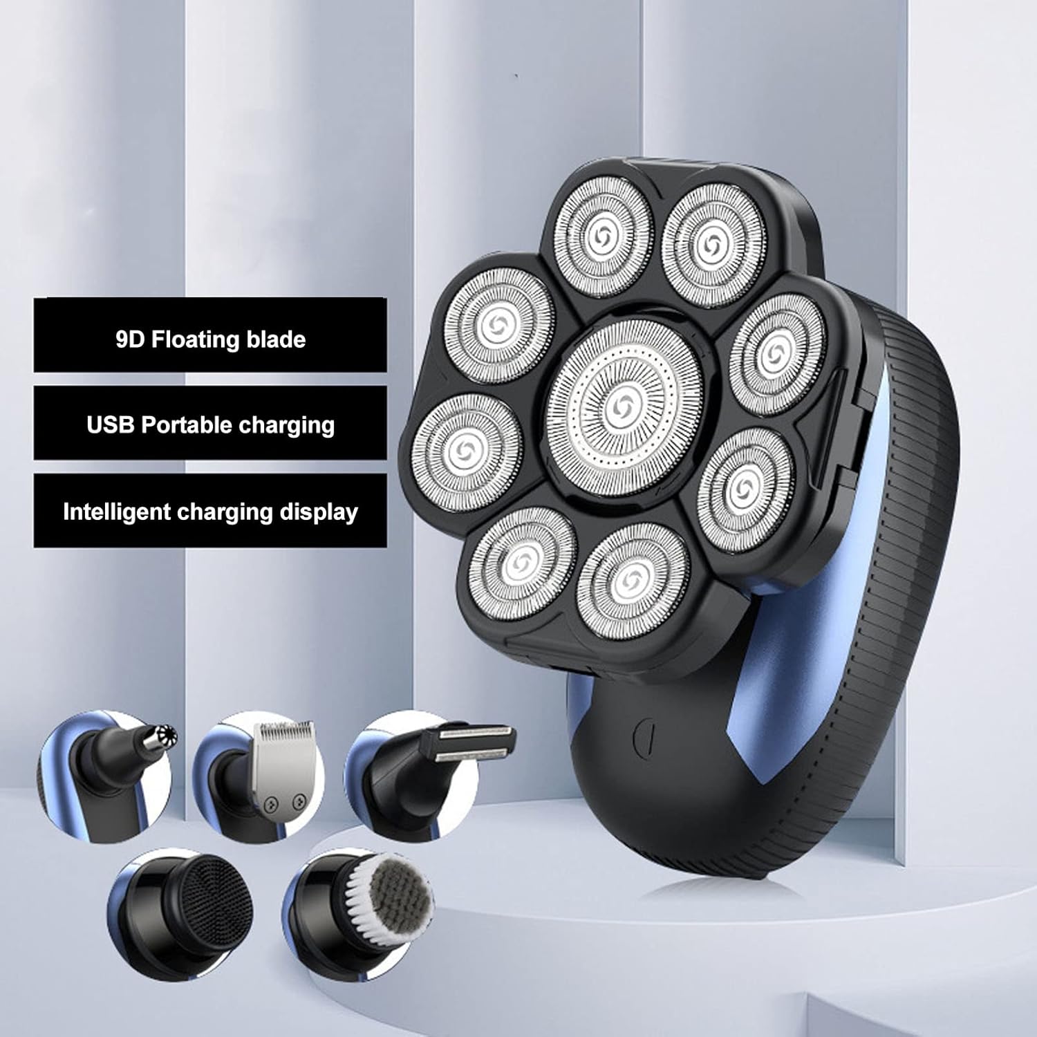 Detachable Shavers, 9 Cutter s Electric Razor Waterproof for Men, Electric Trimmer Machine Cordless Rechargeable, 3D Floating Trimming for Bald Man
