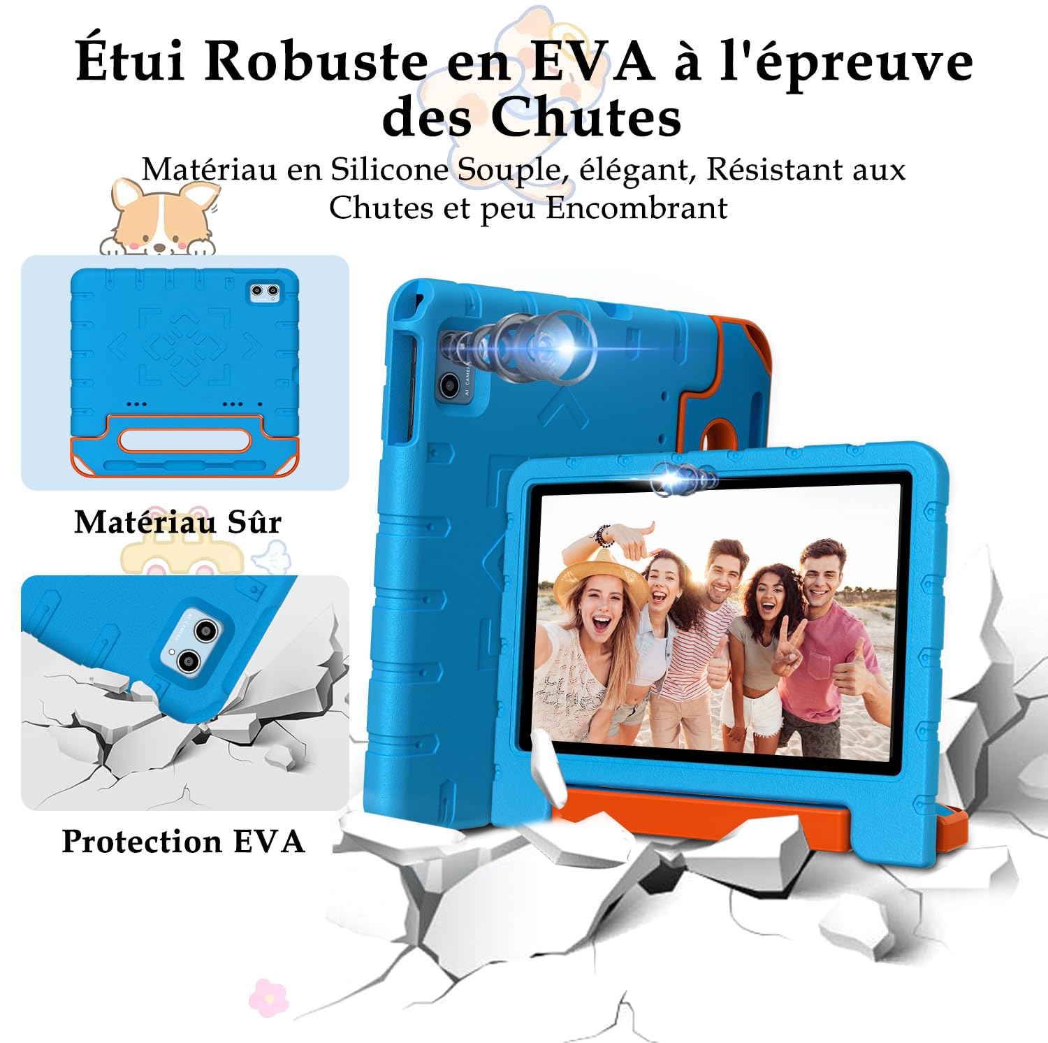 ZIOVO Tablette Enfants Android 15 Tablette 10 Pouces, 30Go RAM + 64Go ROM (TF 2To), Gemini AI, 5G WiFi/Octa-Core/Widevine L1/Face ID/Contrôle Parental/6000 mAh/BT 5.0, Tablette avec étui EVA - Bleu