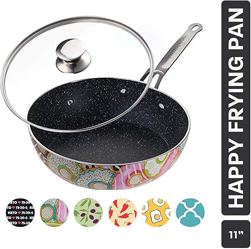 Miniatura 2 de KITCHENLY Happy - Sartén y tapa antiadherente, sartén antiadherente profunda, utensilios de cocina de piedra, compatible con horno, eléctrico, gas e