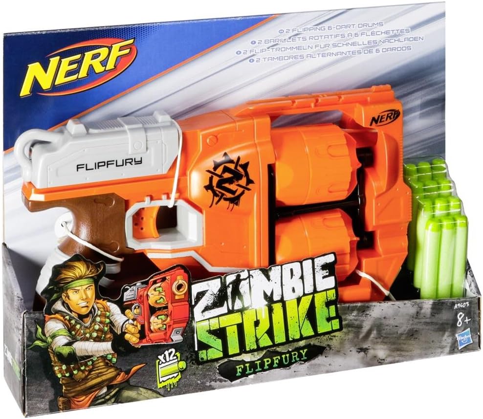Nerf Zombie Strike Flipfury Blaster 2 Flipping 6-Dart Drums,12 Nerf Zombie Strike Darts - Toys for Kids, Teens & Adults, Outdoor Toys for Boys and Girls Ages 8+,Multicolor