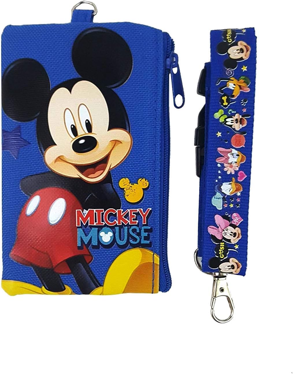 Disney Mickey and Minnie Mouse Drawstring Backpacks Plus Lanyards with Detachable Coin Purse and Autograph Books (Set of 6) (Blue - Blue)