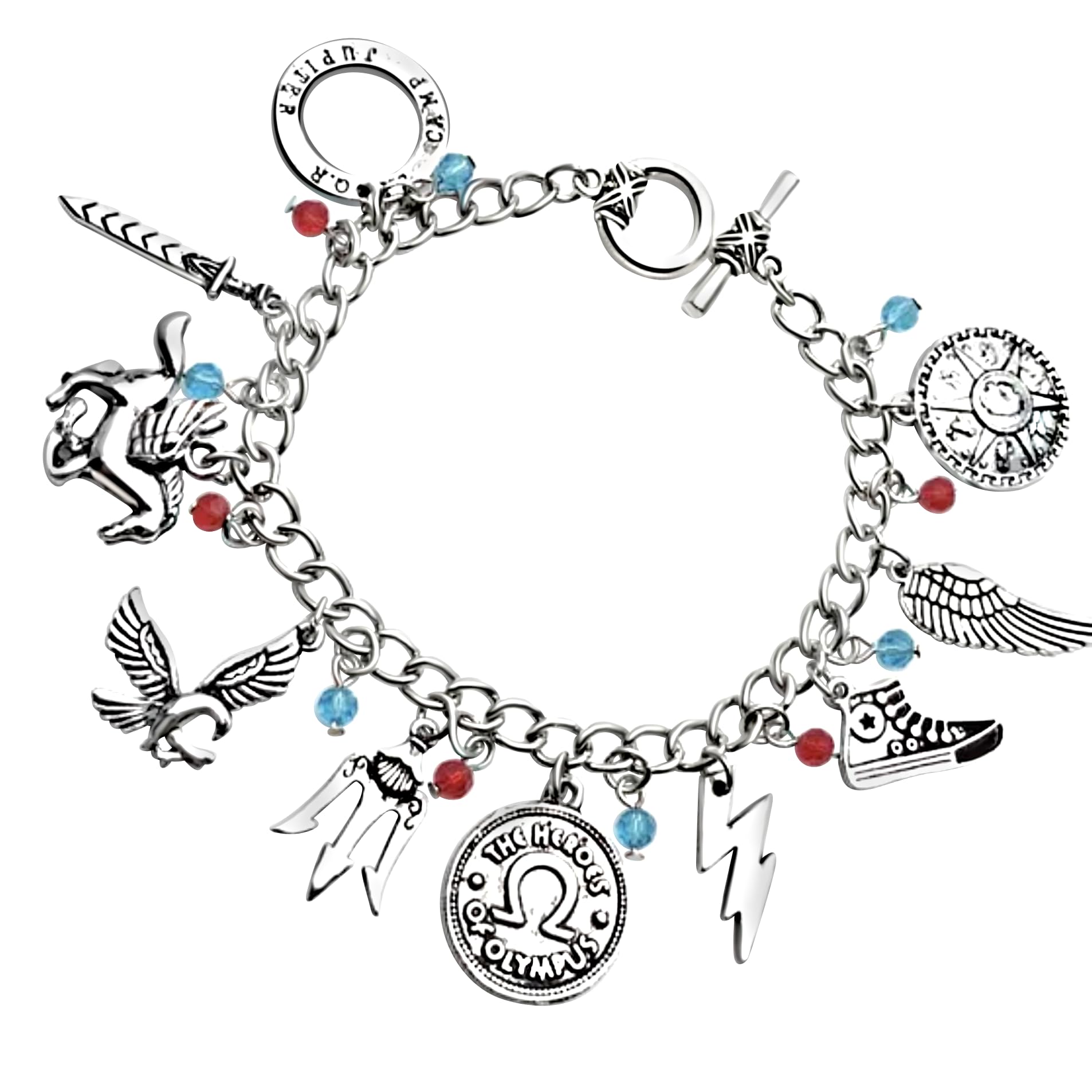 PRINCESS CUTENESS STORE Percy Jackson Camp Half Blood Poseidon Olympian Demigod Chunky Charm Silver Tone Bracelet