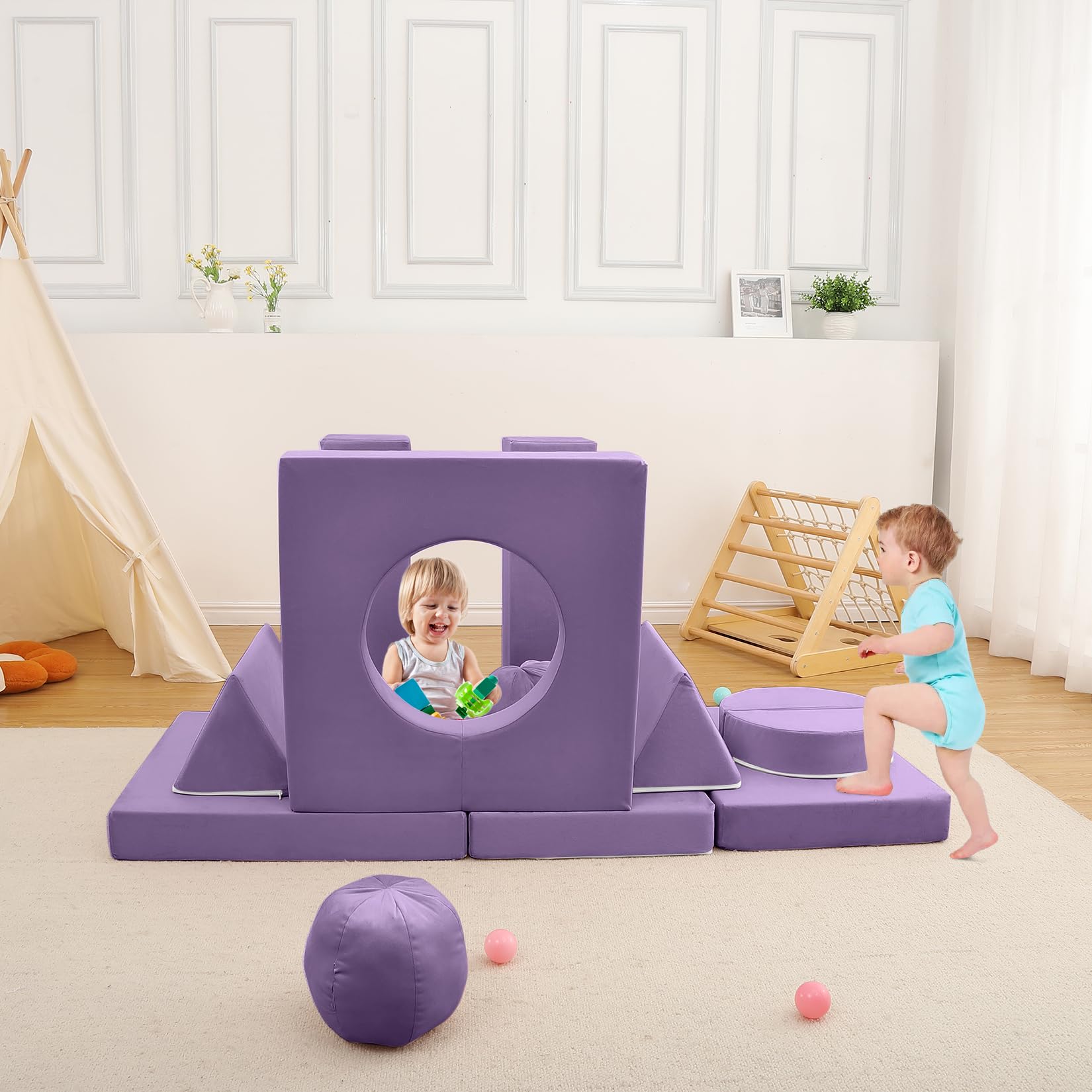 Garvee Sofá Modular De 12 Piezas para Niños: Sofá Seccional DIY para Sala De Juegos, Dormitorio y Guardería. Espuma Suave, Plegable, Funda Extraíble, Muebles Creativos para Niños y Niñas, Púrpura.