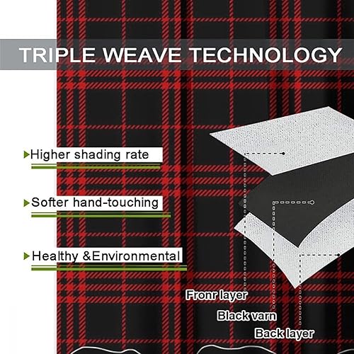 Miniatura 7 de Cortinas rústicas de oso a cuadros rojos – Cortinas opacas con aislamiento térmico de oso negro, cortinas opacas con ojales en la parte superior