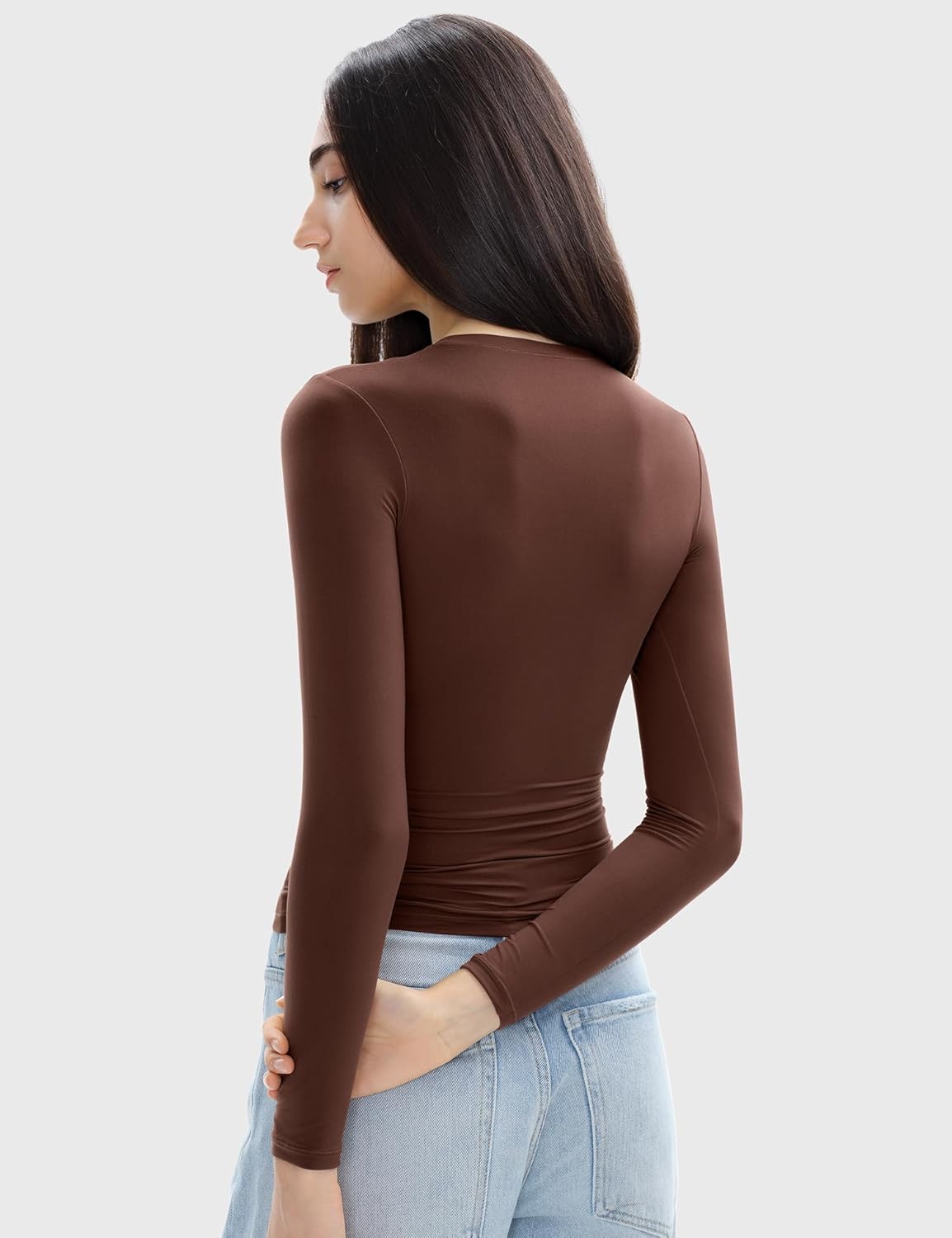 Women's Long Sleeve Shirts Crew Neck Slim Fit Going Out Tops Basic Tees Barely There Collection - Image 5