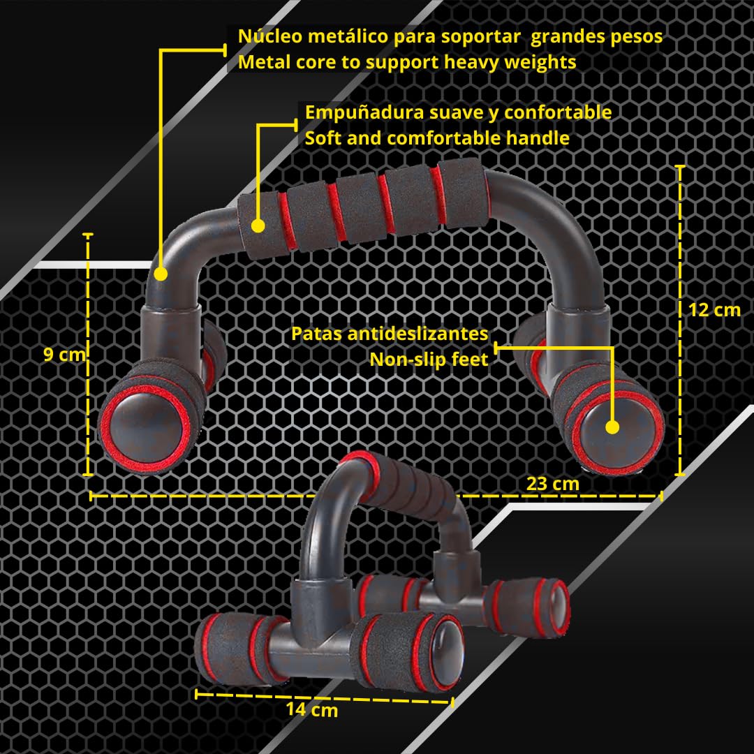 Set de barra de dominadas ajustable, rodillo Abdominal y soportes para Flexiones ideal para Musculación y Fitness. Set Completo de gimnasio en Casa sin Tornillos apto para puertas y paredes