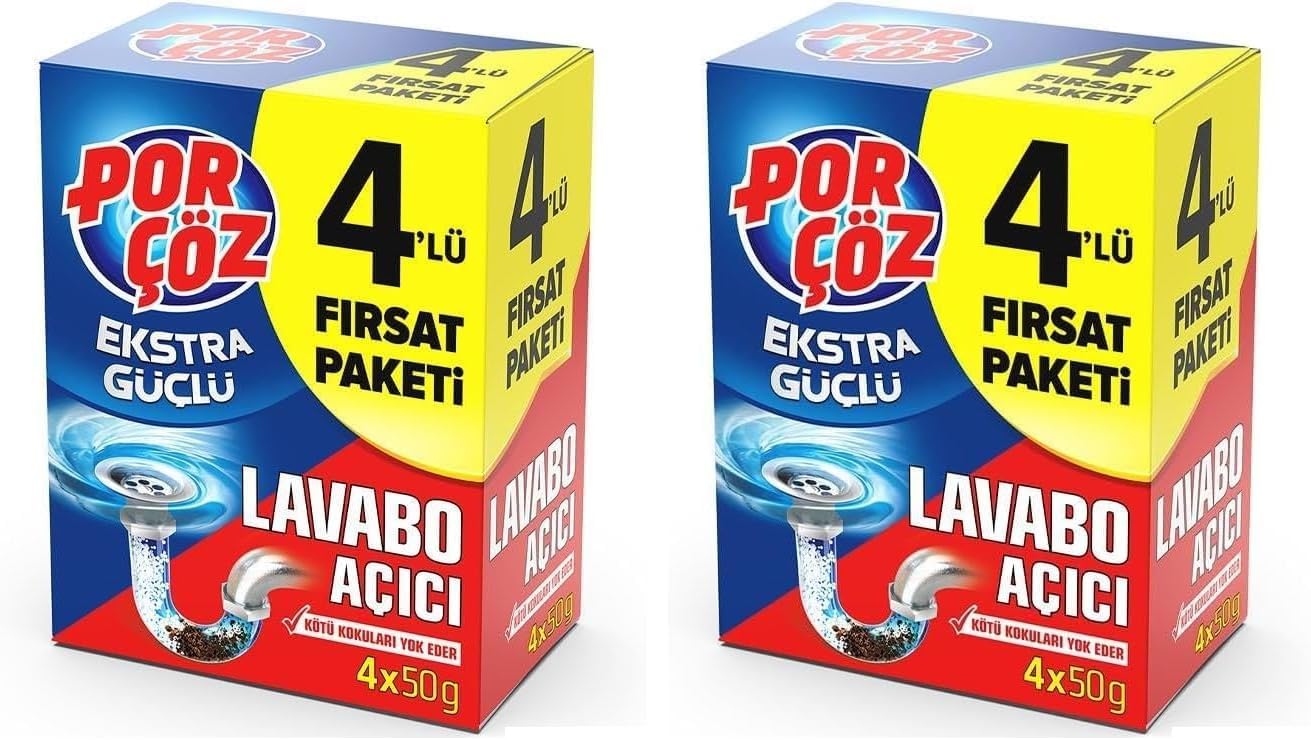 Porçöz Lavabo Açıcı Granül 4 x 50 gr 2li paket