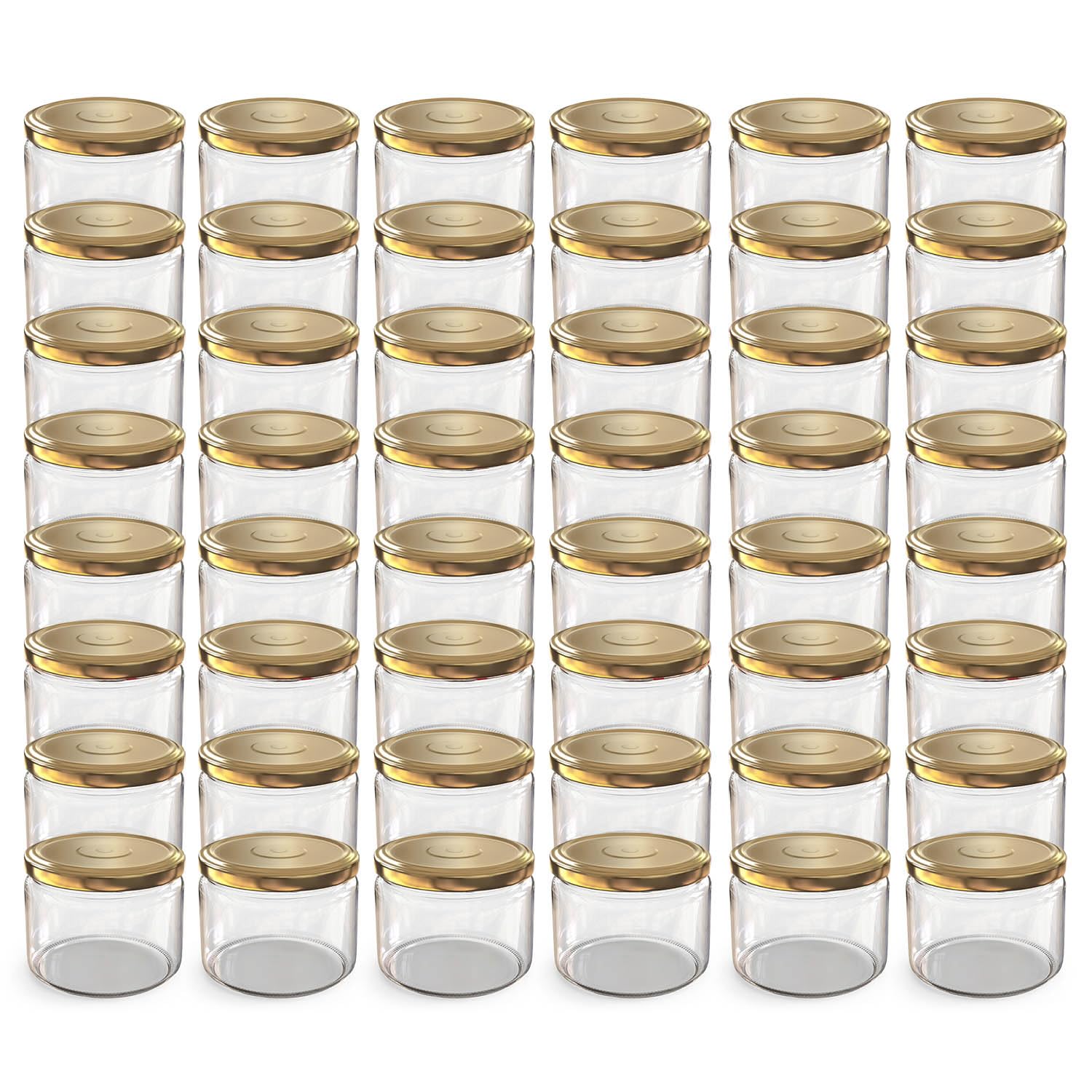 Oputec Lot de 48 bocaux de 282 ml avec couvercles à visser dorés – Parfaits pour les confitures, les confitures et plus encore, petits bocaux avec couvercle, parfaits comme pots à confiture et bocaux