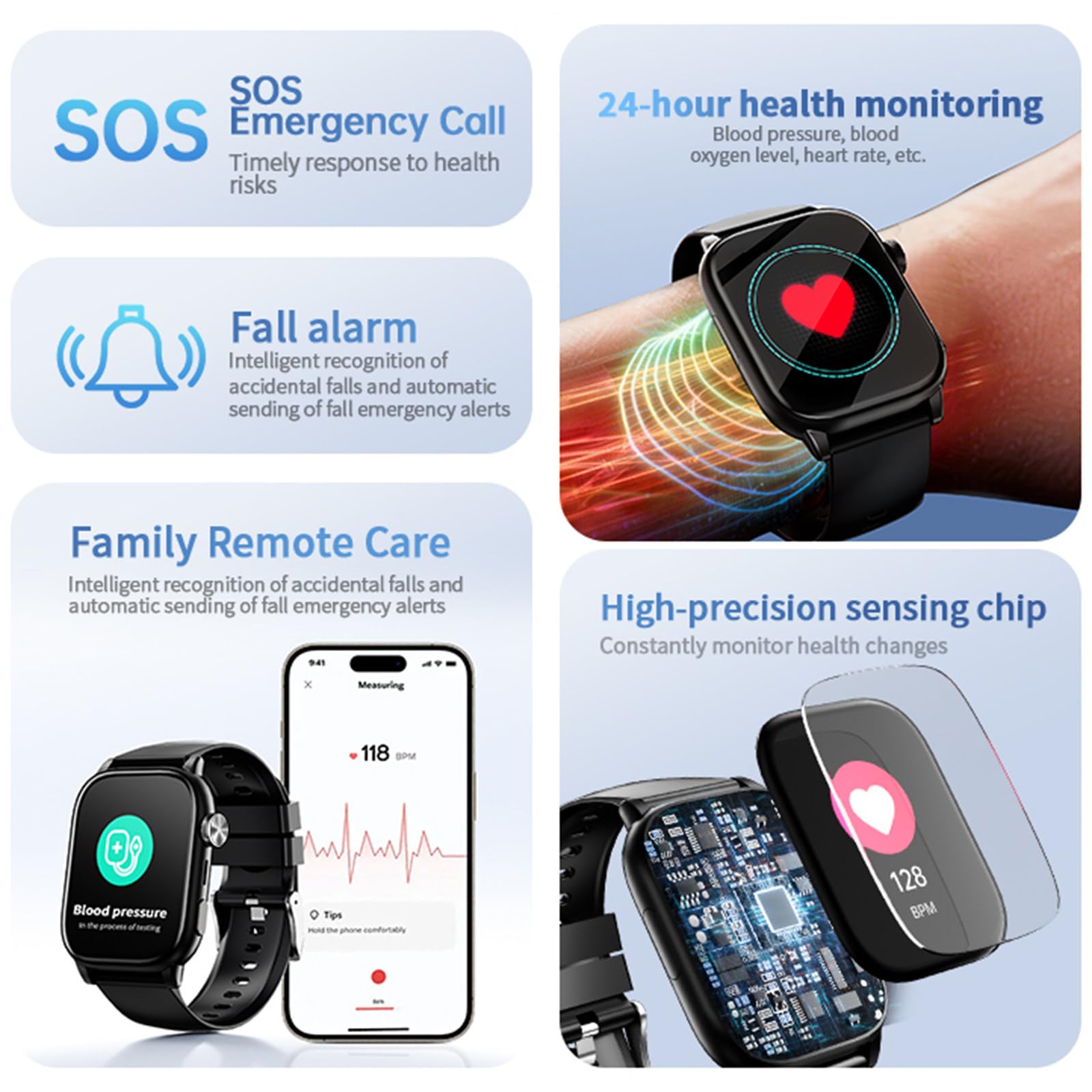 Smartwatch con Rilevamento Cadute per Anziani B | Smartwatch Con Tasto Sos E Localizzazione Gps per Persone Affette Da Demenza O Alzheimer, Con Funzione Videochiamata