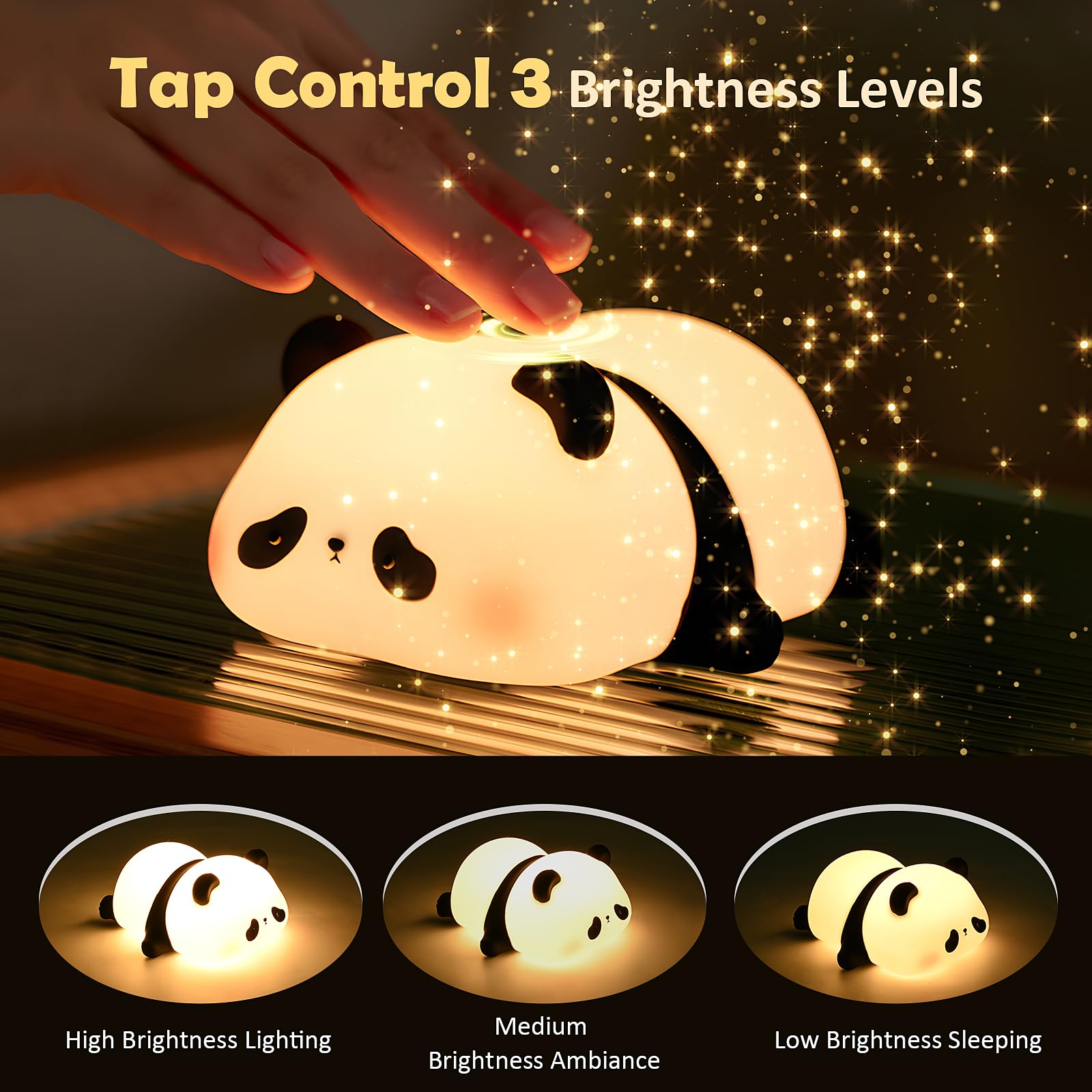 Comius Sharp Panda Luz Nocturna Infantil, Adorable Lampara Bebe Noche, Lampara De Mesita De Noche De Silicona Suave Con Sensor Tactil, Decoracion De Escritorio De Habitacion Regalo De Cumpleaños