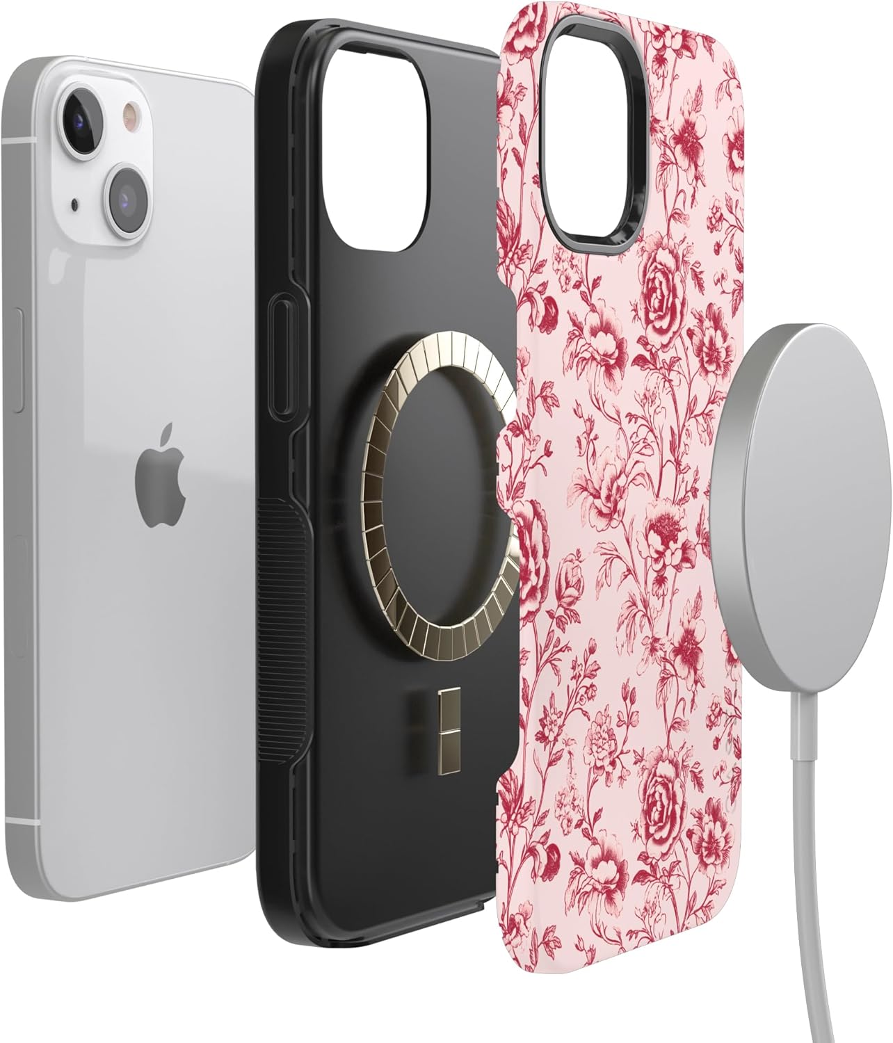Casely iPhone 13 Mini Case | Vintage Belle | Floral Toile | Bold Protective Design | MagSafe Compatible Design