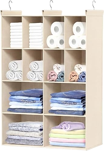 Miniatura 14 de Organizador de armario colgante de 6 niveles, Organizador de suéter de 16 compartimentos para armario con 3 ganchos resistentes, Organizadores