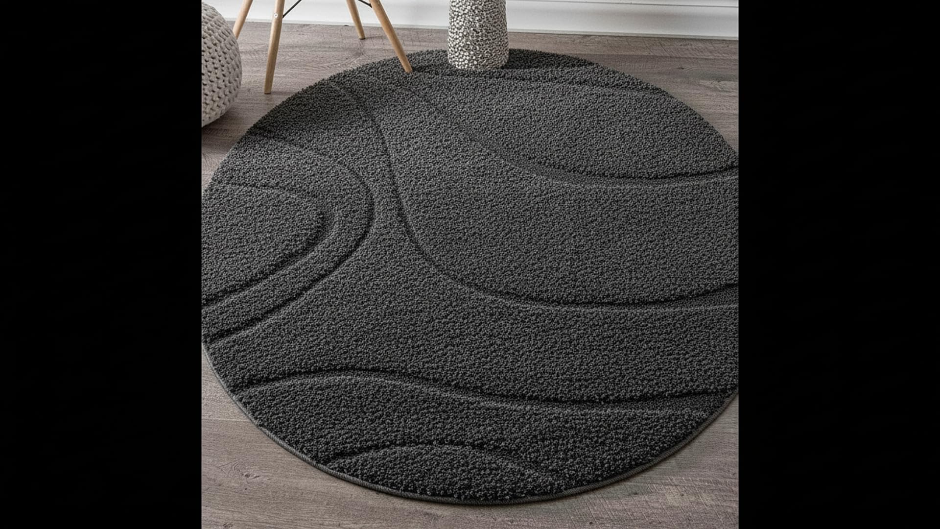 Modern Abstract Round Rug - Blue & Beige -9 Modern Abstract Round Rug - Blue & Beige -9
