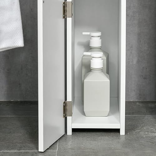 Miniatura 9 de kleankin Armario alto de almacenamiento para baño, torre de lino independiente con 2 estantes abiertos y 2 armarios de puerta, color blanco