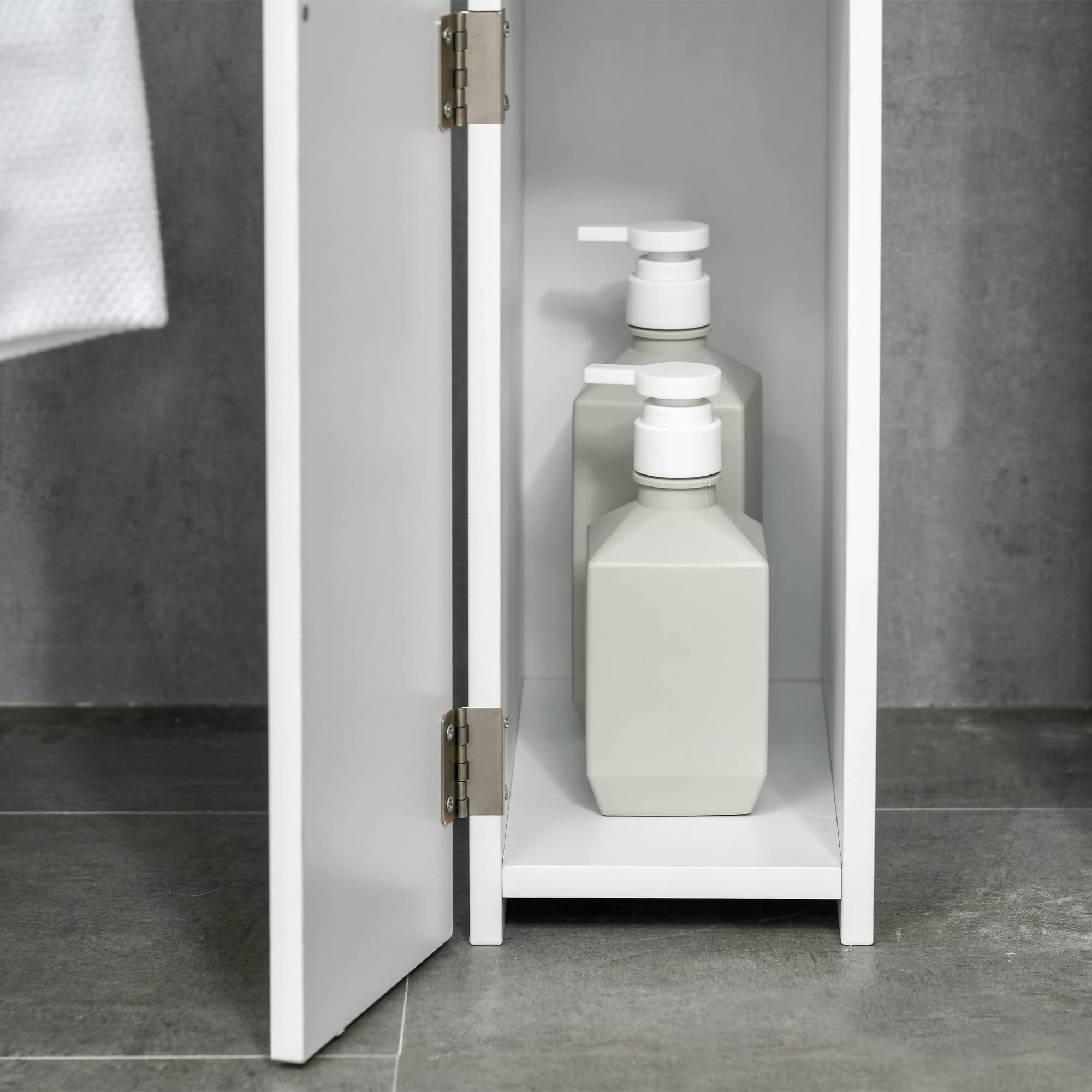 kleankin Mobiletto Bagno Salvaspazio a Colonna con 2 Ripiani e 2 Armadietti, Colonna Bagno in Legno per Salotto, Soggiorno, 15.2x29.8x118 cm, Bianco
