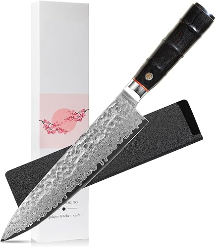 Cuchillo de chef japonés profesional de 8 pulgadas, afilado de 67 capas Damasco VG-10 con núcleo de acero, cuchillo de cocina martillado con mango