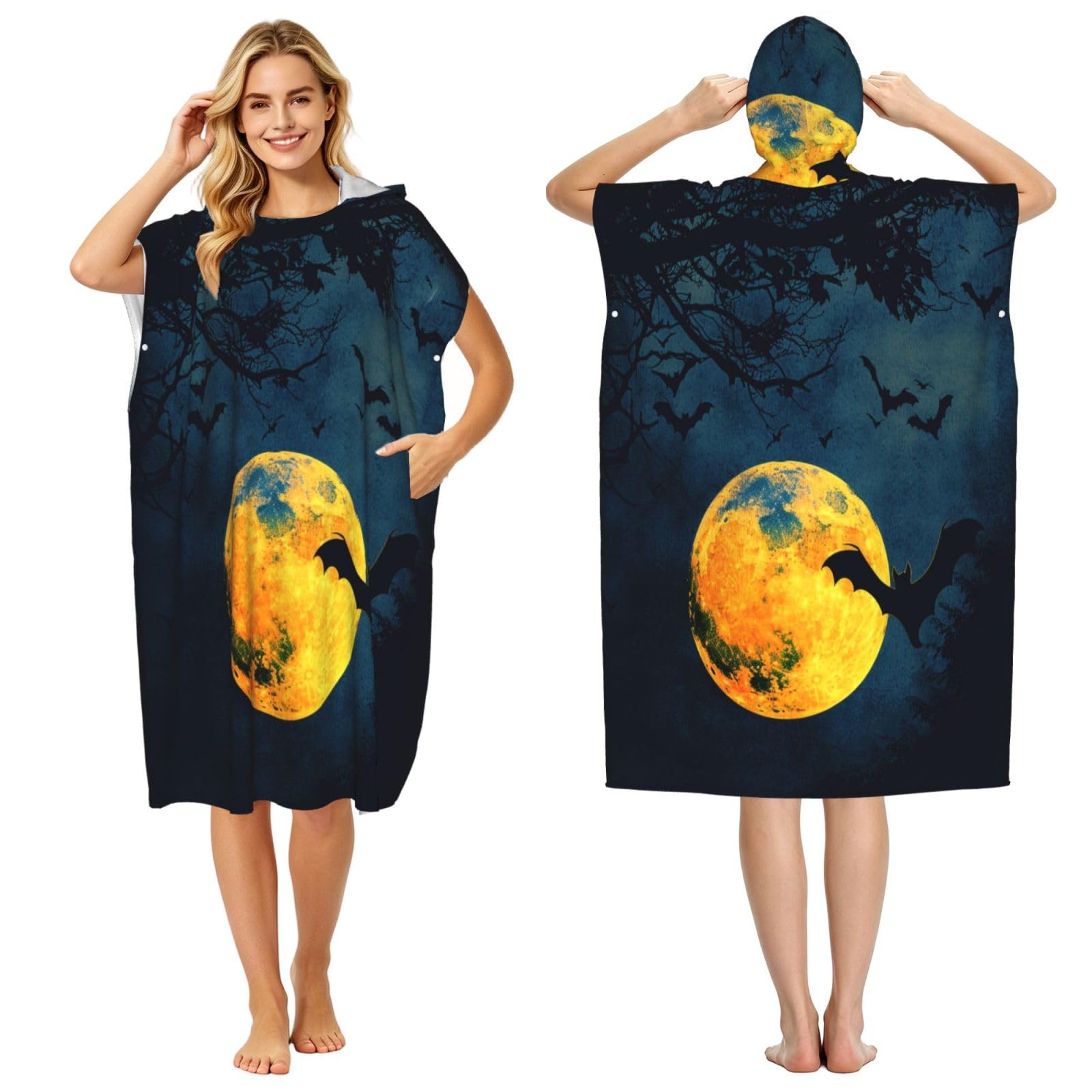 DTHKJNLSF The Bat Of The Full Moon Adult Hooded Beach Poncho Towel
