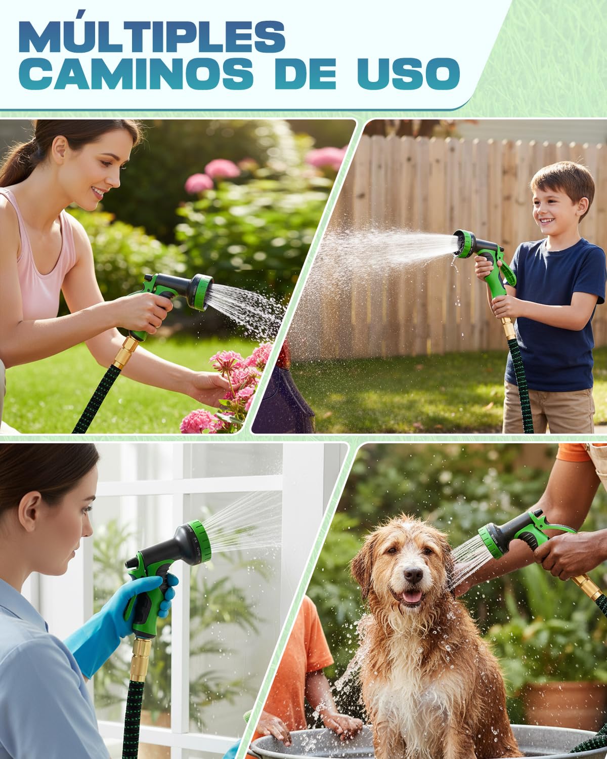 Manguera Extensible 45m Verde, Tubo de Agua Flexible para Jardinería y Limpieza, Manguera Retráctil Resistente al Desgaste, Accesorios de Conexión Rápida