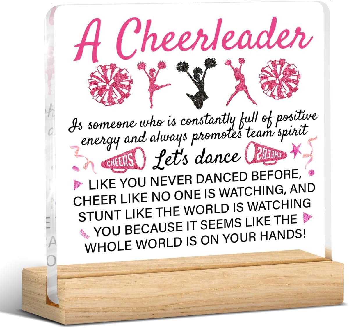 Inspirational Cheerleading Gifts for Teens Girls, Cheerleader Clear Acrylic Sign for Home Bedroom Dorm 4×4 Inch