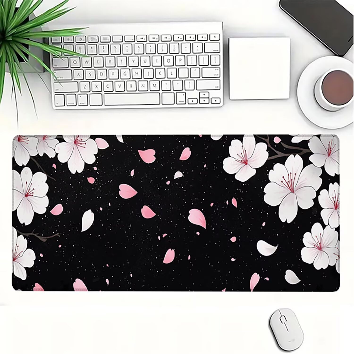Lejnlnng Podkładka pod mysz do gier XXL, 120 x 60 cm - duża mata na biurko w kwiaty, wodoodporna podkładka pod mysz XL czarna, antypoślizgowa gumowa podkładka pod mysz z przeszytymi krawędziami do