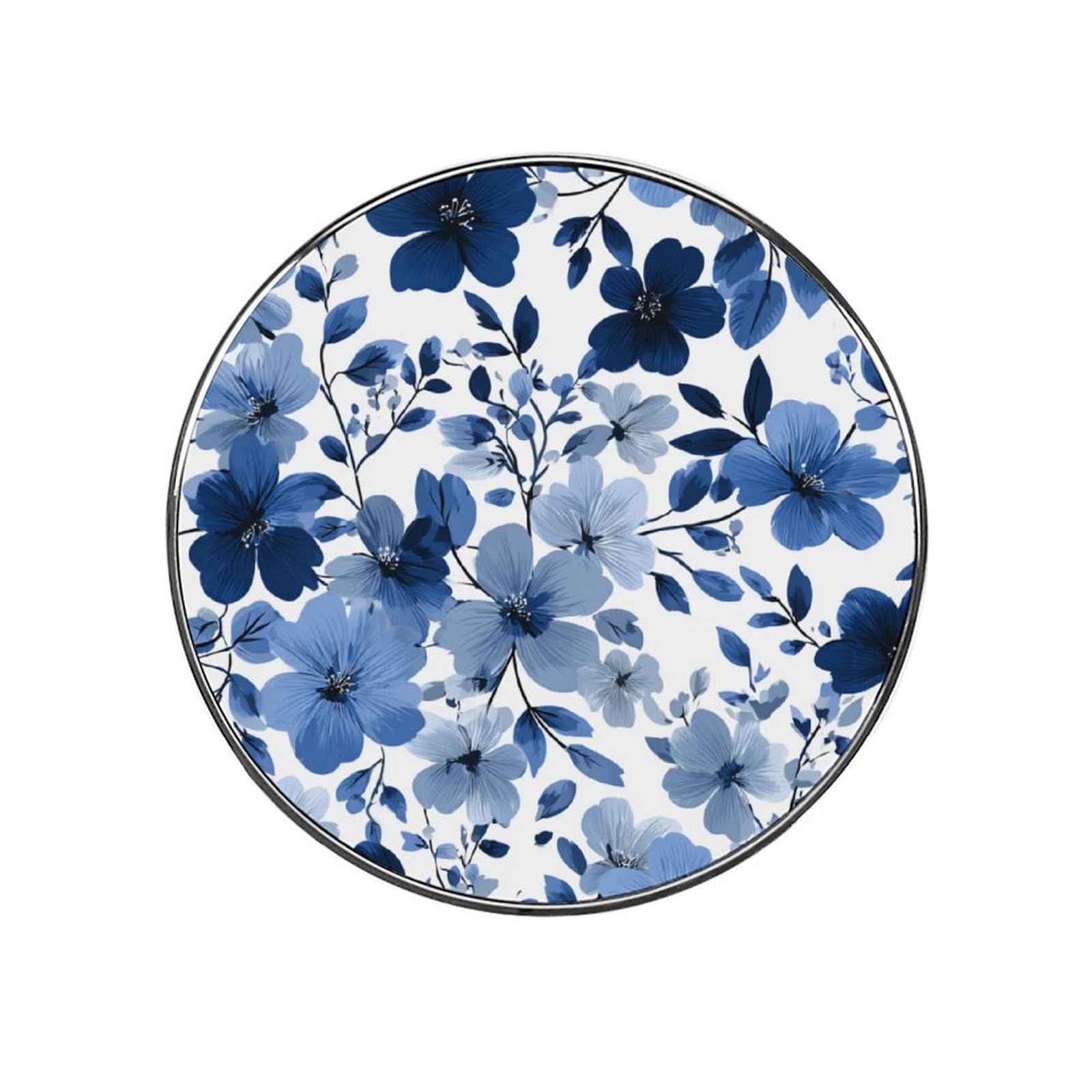 Large Stylized Blue Flower Clusters Fridge Magnets DIY Art Round Magnetic Refrigerator Sticker for Home Kitchen Car Garage Decor