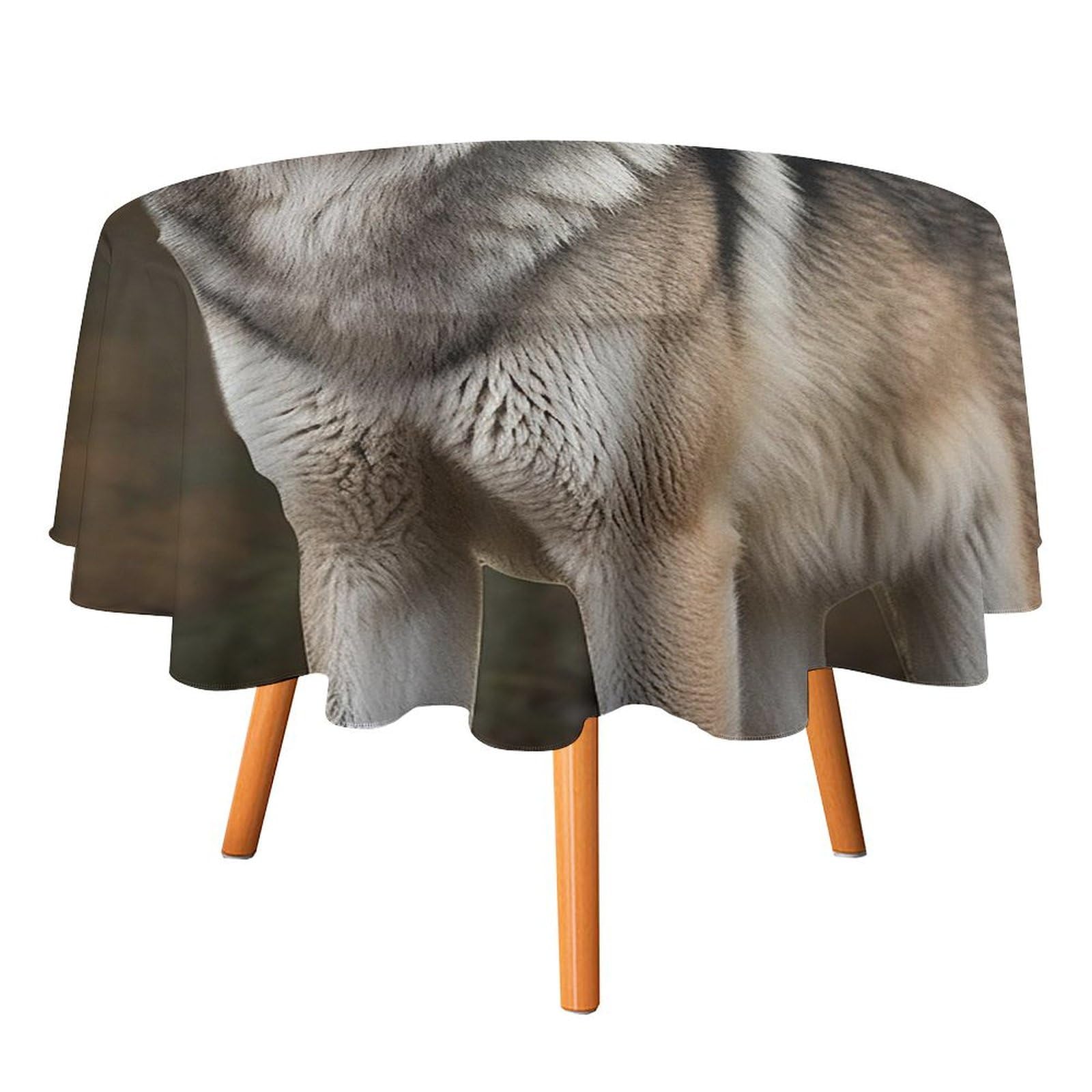 Nappe ronde loup sauvage gris antitache anti-pli salle à manger