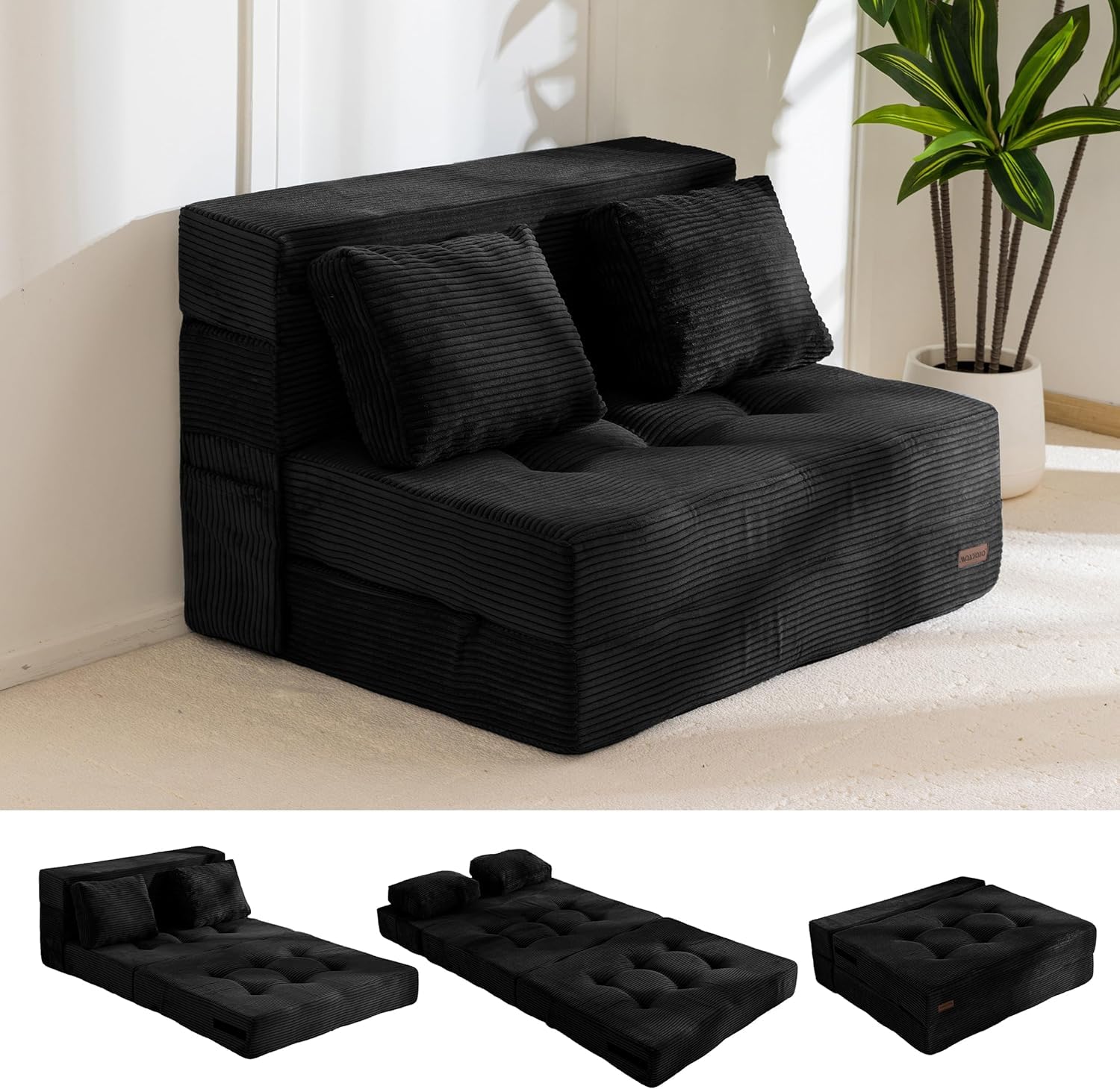 MAXYOYO Folding Foam Sofa Bed, Tri-Fold Mattress with 1 Pillow, Convertible Sofa Chair Futon Z Bed with 15cm Thincken Foam, Portable 3 in 1 Floor Couch — image 1