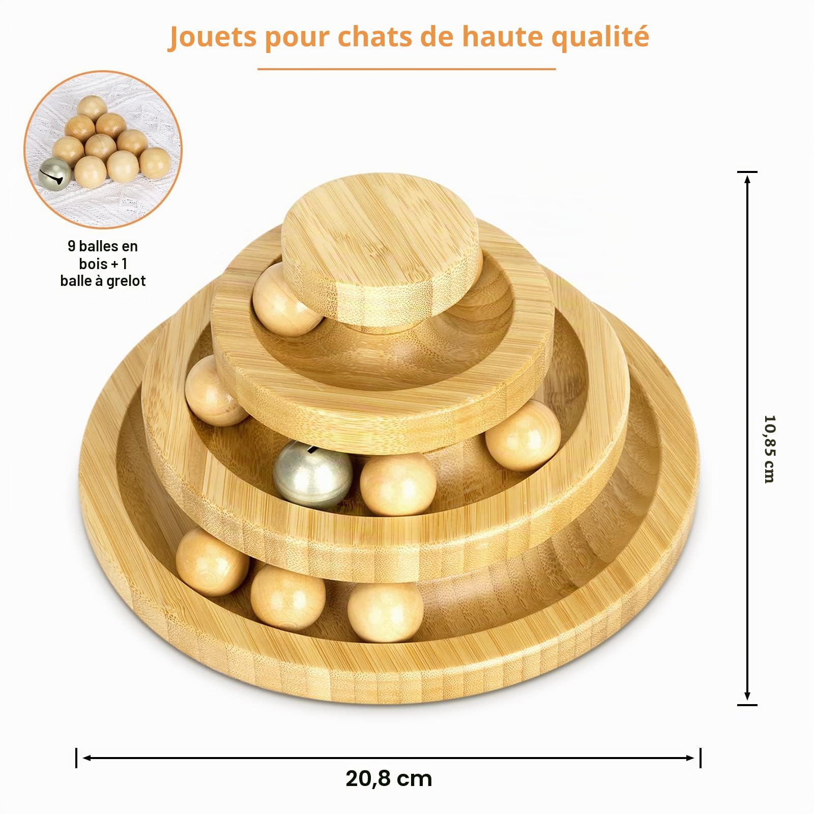 Jouet pour Chat, Jouet Chat Interieur en Bois, Balle Chat Piste détachable, Balle avec Cloche