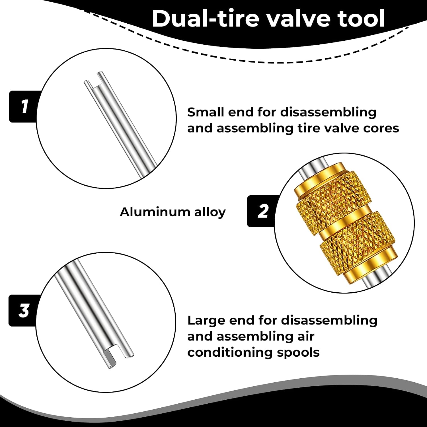 Car Tire Repair Tools Tire-Valve Core Remover Valve Stem Removal Tool Kit with 4-Way Valve Tool, 10 Pcs Valves Stem Caps, 20 Pcs Valves Cores for Cars Trucks Motorcycles Bicyclescs
