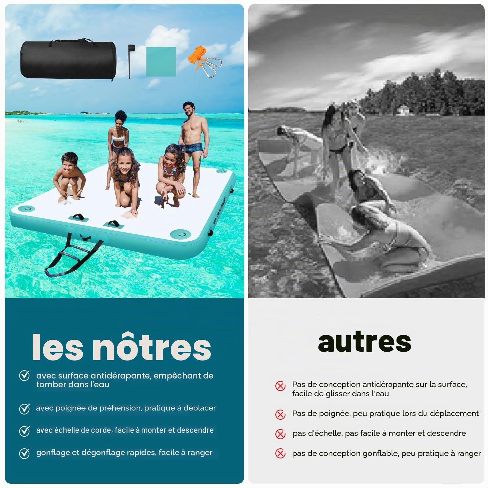 Plateforme Gonflable Flottante, Bouee Piscine pour 3-5 Personnes,Matelas Gonflable Piscine Quai D'îLe Flottant pour Le Lac, Mer, Piscine Et OcéAn