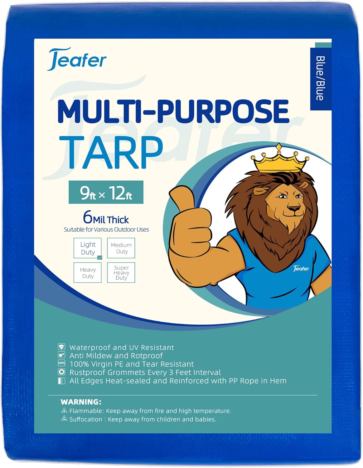 JEAFER Lightweight Blue Camping Tarp，Waterproof，UV Resistant,6 Mil Polyethylene Large Outdoor 9x12 Tarp : Tools & Home Improvement
