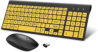 HXMJ-Wireless Large Print Keyboard and Mouse Combo with USB Receiver for Seniors and Visually Impaired Low Vision Individuals-Yellow