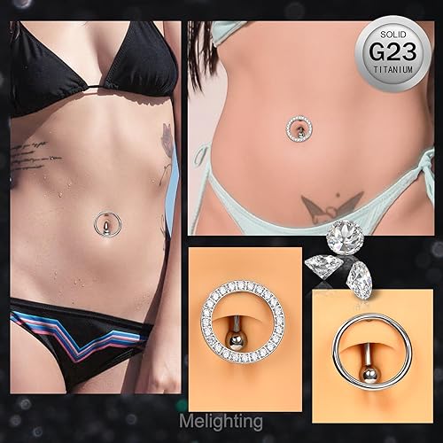 Miniatura 4 de Melighting Piercing para ombligo de titanio para mujer, 14G, con rosca interna, piercing de titanio G23, piercing para el ombligo, barra para el
