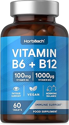 Vitamin B6 100mg & B12 1000mcg | 60 Vegan Tablets | High Strength | Hormone Balance | Mood & Energy Support | by Horbaach