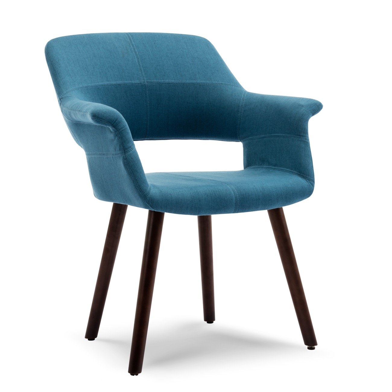 BELLEZE Accent Chair Living Room Armchair Linen Mid-Century Style Armrest Curved w/Wooden Leg, Blue