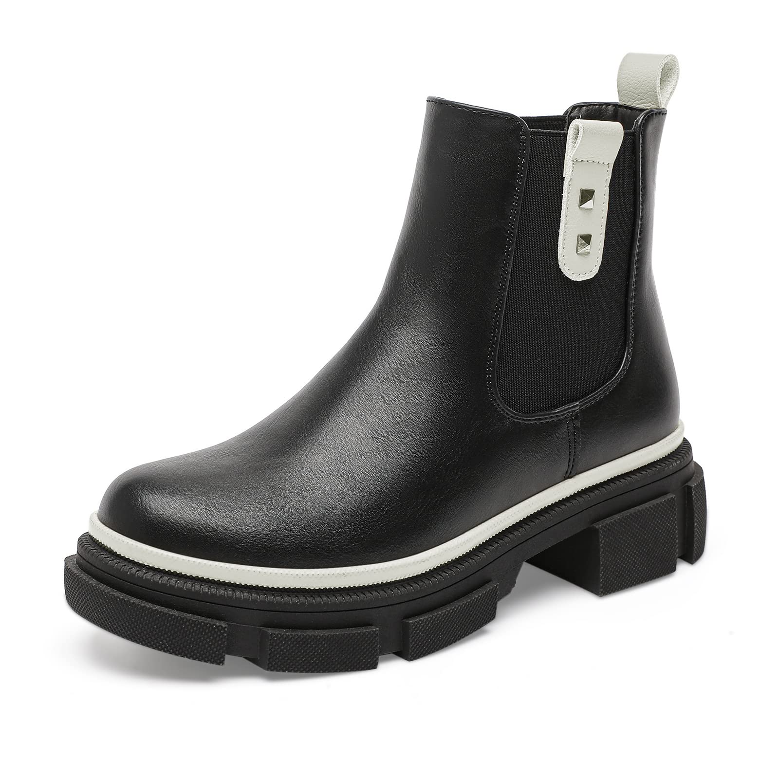 YETIER Women's Chelsea Ankle Boots Elastic Lug Sole Slip on Chunky Heel