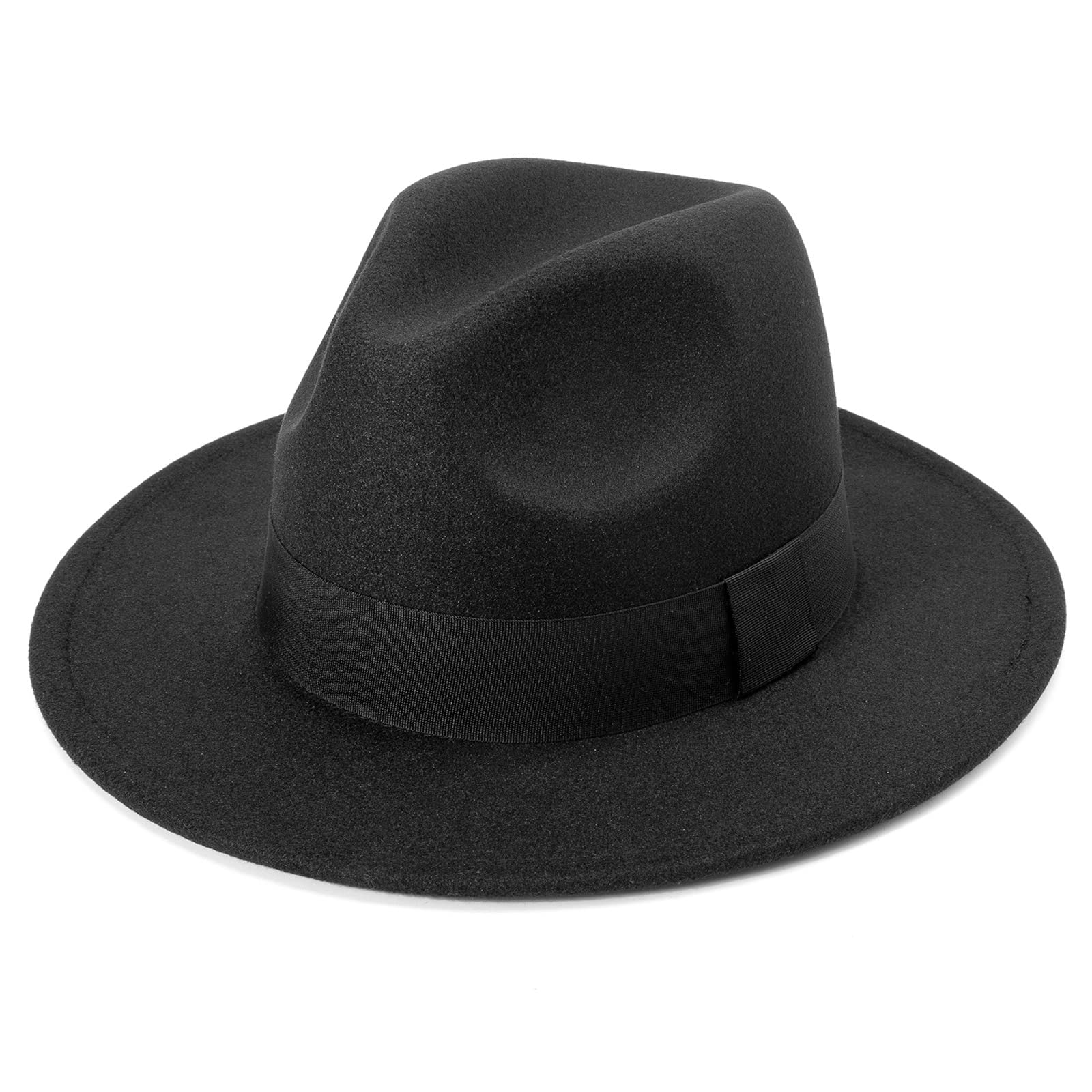 Dreshow Women's 1 Pc Fedora Hat: Black Wide Belt 73-C-Bk Wide Brim Hat Fedora For Belt Buckle Retro Panama Floppy Hat