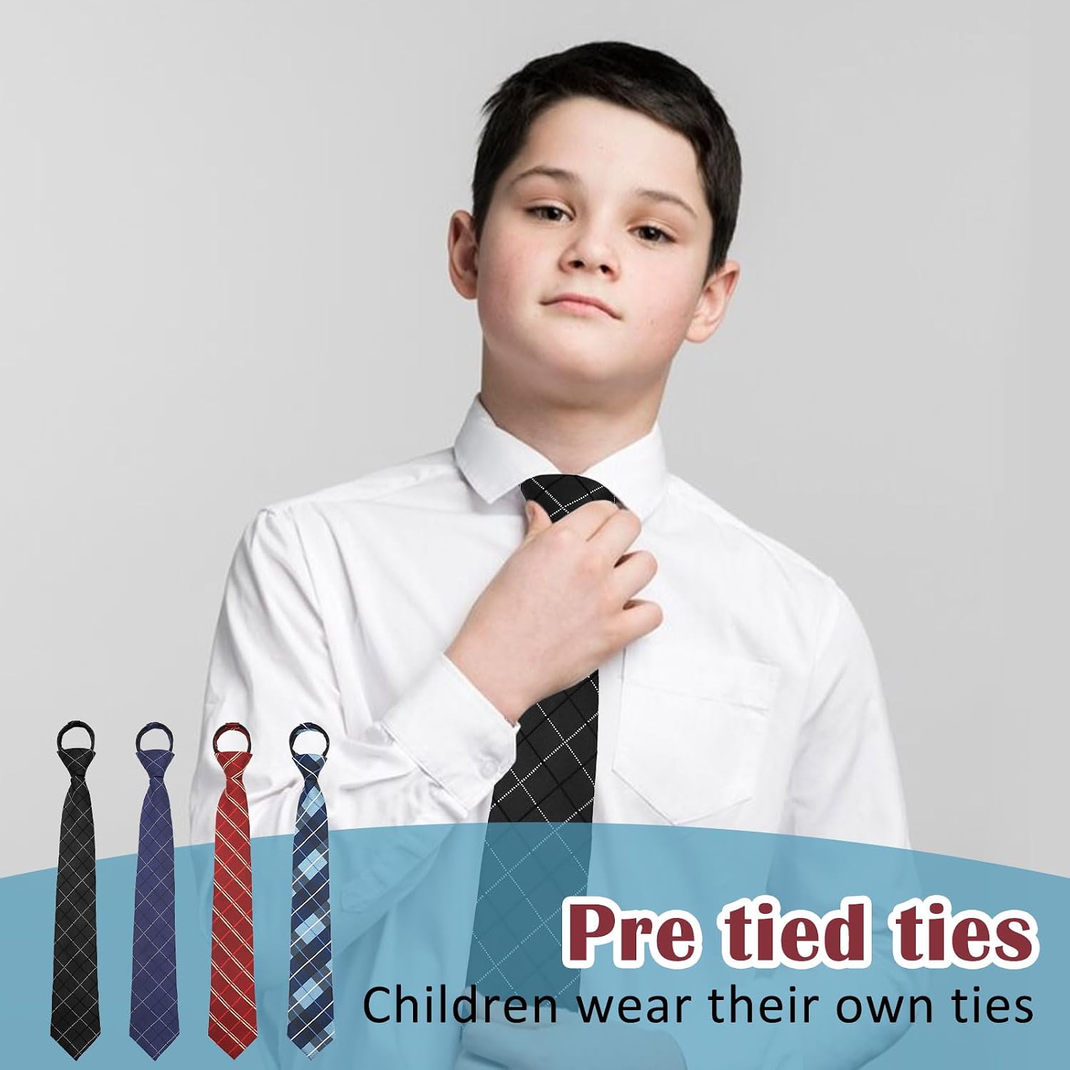 Luckyvestir Boys Tie, Kids Ties for Boys Girls, 15" Pretied Plaid Zipper Tie for Graduation (Age 8-14)