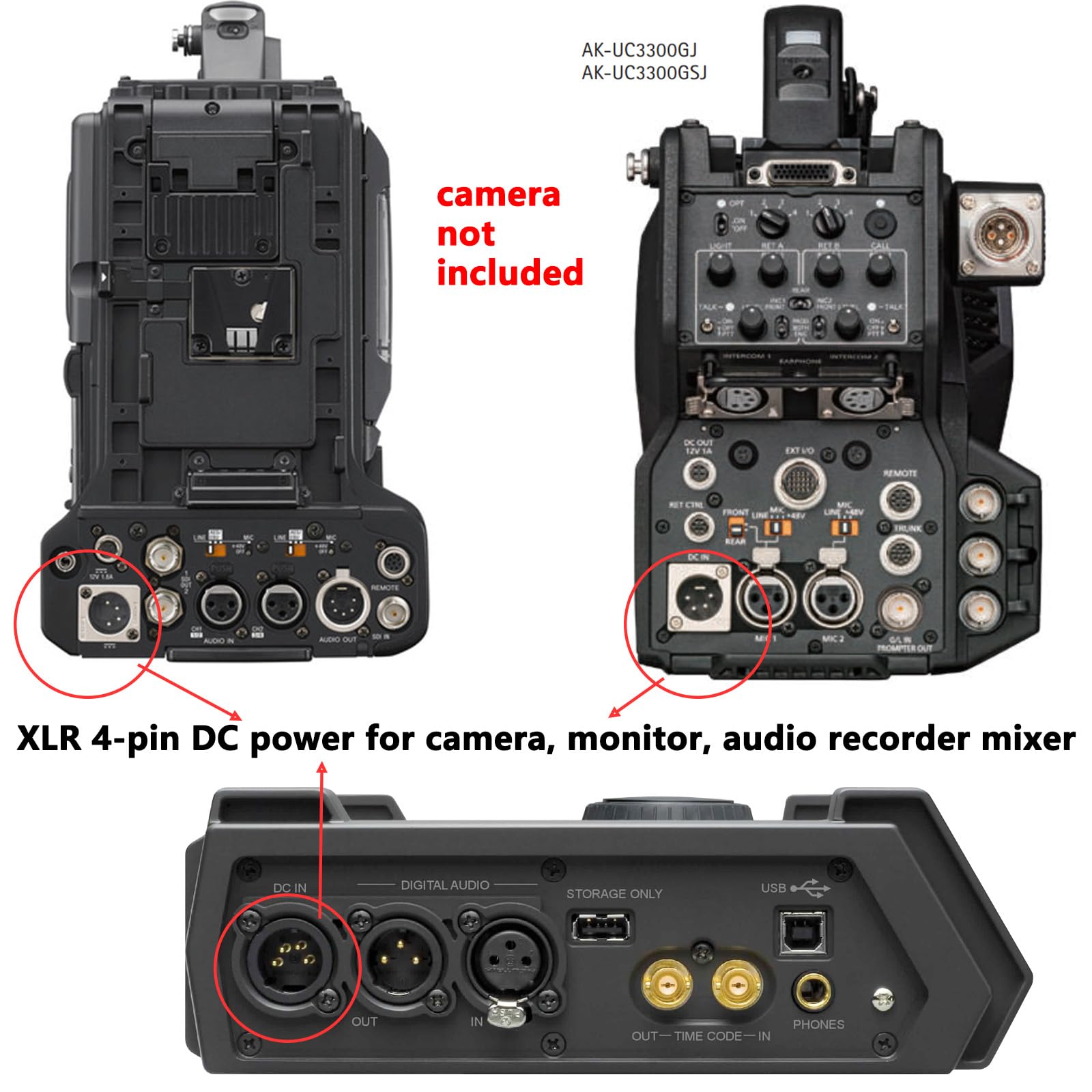 HangTon 4-pinowy zasilacz XLR pod kątem prostym do Sony PMW400 3500V F5500V Z750 Z580 Canon C400 C500 MKII Panasonic AK AJ Cinema Monitor kamery 12V 4A DC
