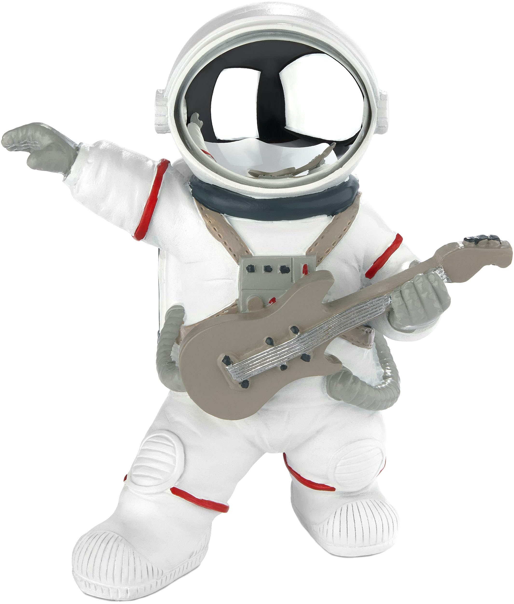 BRUBAKER Astronaut Guitarist Decorative Figure - 6.7 inches (17 cm) Spaceman Space Figure with Guitar and Chrome Plated Helmet - Hand Painted Modern Space Statue for Musicians - Silver and White