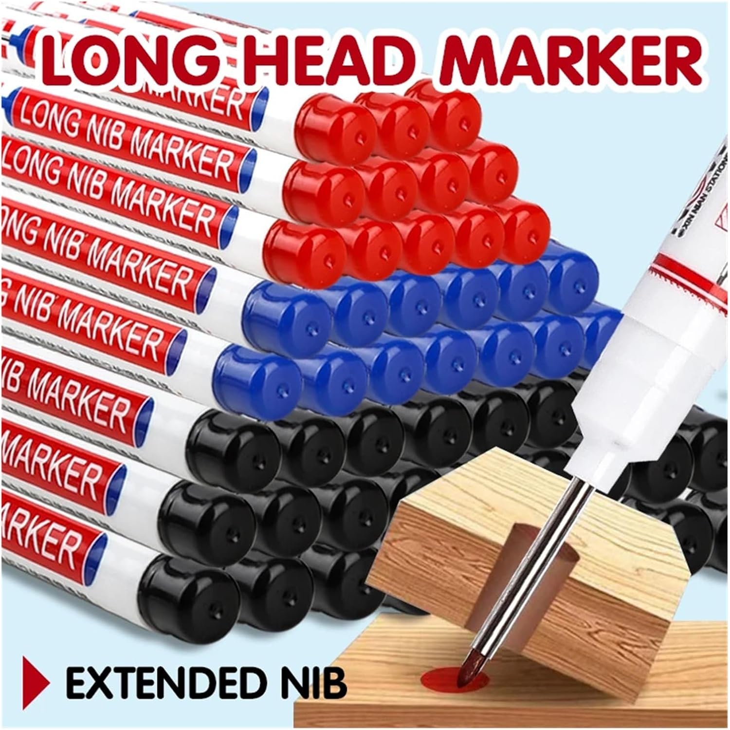 CAARLA Nib Head Markers Deep Hole Long Nib Scriber 6Pcs/Set 20mm Deep Hole Long Nib Head Markers for Metal Perforating Pen Water.Proof Bathroom Woodworking Decoration Multi-Purpose(3Black 3White)