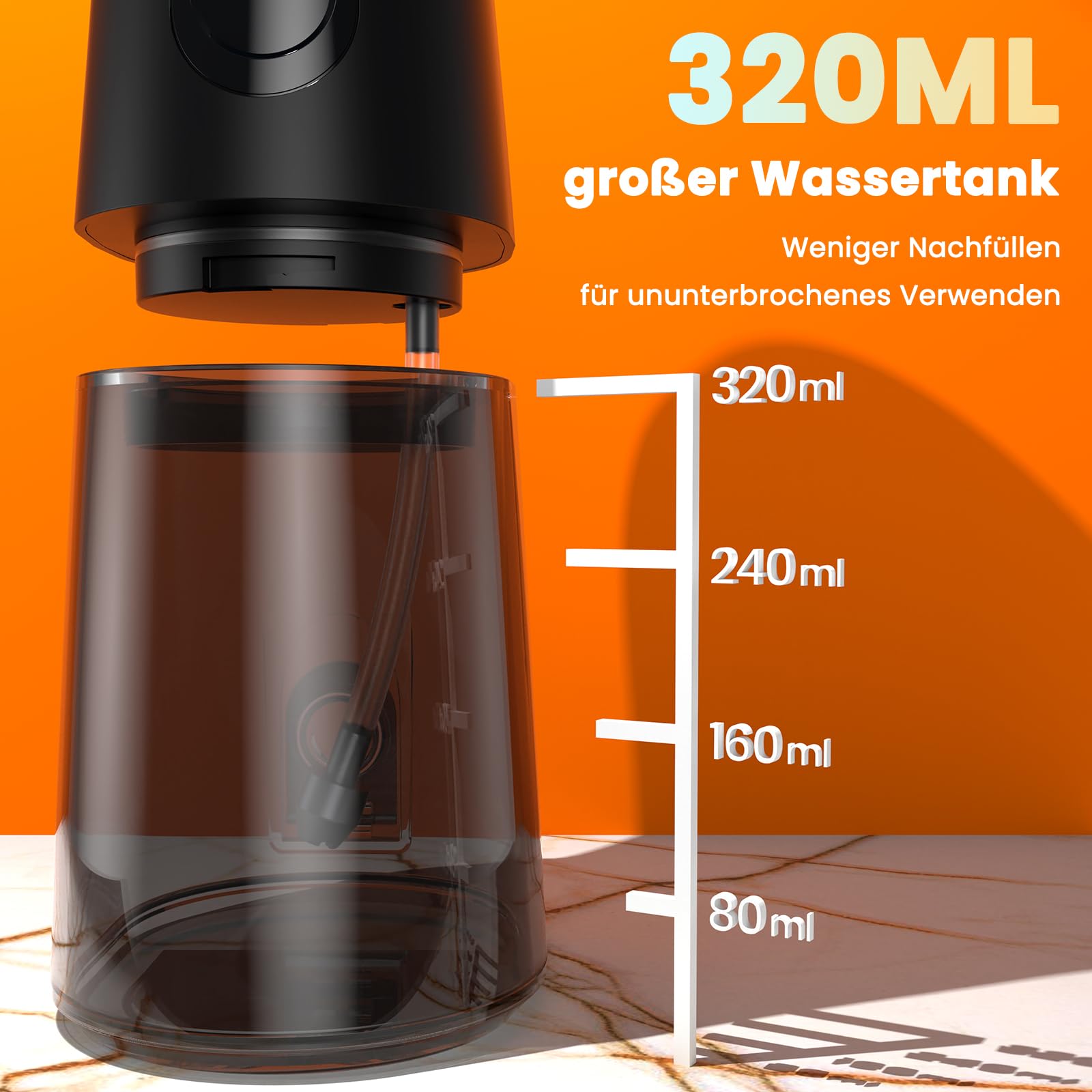 Jet Dentaire Hydropulseur Professionnel - 4 Modes de Nettoyage, Réservoir 320ML Grande Capacité, 8 Buses Interchangeables, USB Charge Rapide, IPX7 Étanche, Portable pour Maison & Voyage,Noir
